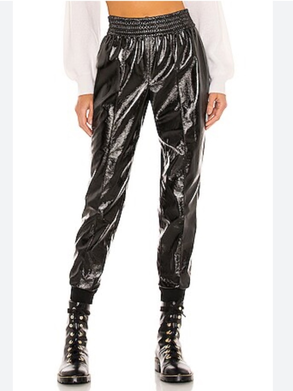 Alice + Olivia Tokyo Vegan Leather Hi-Tech Joggers | Black | size Medium